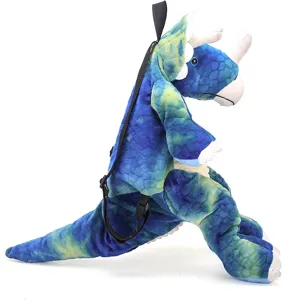 Sac à dos peluche dinosaure mignon pour femme et enfant sac souple bleu vert animal en peluche