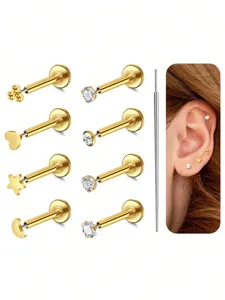 Juego de Joyas de Piercing Corporal de Acero Inoxidable con Strass Piercing de Labio Nariz Pendientes Góticos para Unisex