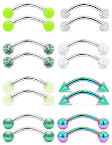 16pz 16G acciaio inox bilanciere curvo piercing corpo set sfere e coni colorati