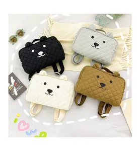 Leuke kinderen beren canvas rugzak, gewatteerde kleine schooltas, cartoon schoudertas.