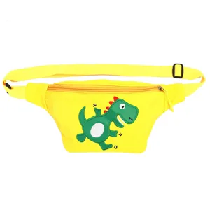 Cute children yellow waist bag with cartoon dinosaur pattern, casual chest bag for kids.