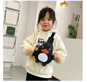 Joli sac poitrine canard de dessin animé pour enfants, sac bandoulière en nylon noir, tendance.