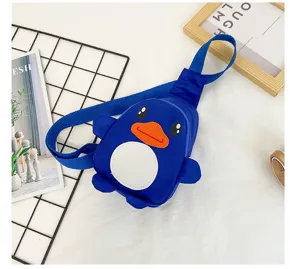 Joli sac de poitrine de canard de dessin animé bleu pour enfants en nylon et sangle.