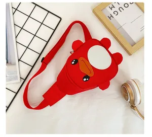 Joli sac de poitrine de canard de dessin animé rouge pour enfants, sac à bandoulière en nylon.