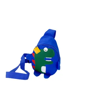 Sac bandoulière dinosaure mignon pour enfants, pochette de poitrine bleue avec sangle réglable.