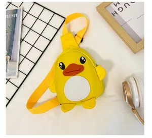 Sac de poitrine mignon canard jaune pour enfants, sac bandoulière cartoon en nylon.
