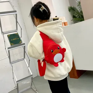 Sac de poitrine canard mignon rouge pour enfants, sac à bandoulière en nylon léger.