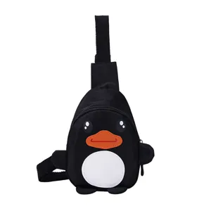 Sac de poitrine mignon dessin animé canard pour enfants, sac bandoulière en nylon léger.