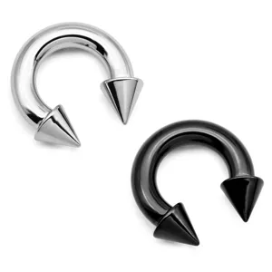 Stainless steel horseshoe circular barbell body piercing jewelry with cone ends for women.