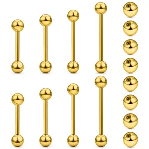 Stainless Steel Barbell Tongue Ring Nipple Ring Straight Bar Piercing Jewelry 14G 16G Black Gold Silver Stud Earrings For Men Women Body Jewelry
