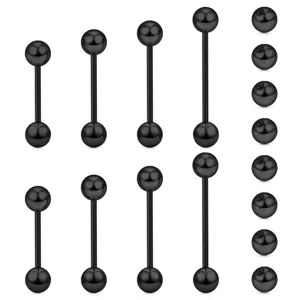 Black stainless steel straight barbell body piercing jewelry set, tongue ring and ear studs.