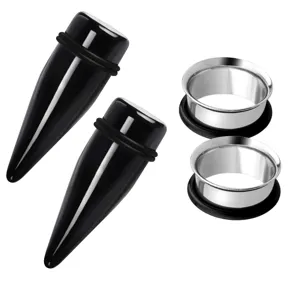 Gothic Stainless Steel Acrylic Ear Stretching Kit Clear Black Taper Tunnel Plugs Set For Unisex Body Piercing Jewelry Gift