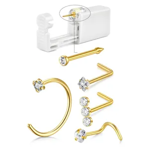 Kit de pistola de piercing de nariz desechable con tachuelas doradas, herramienta segura.