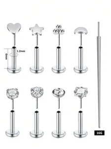Set de 9 piercing labret 16G de acero inoxidable joyas para oreja nariz labios