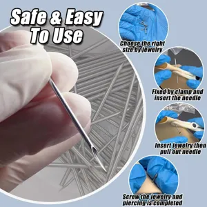 Professional body piercing kit with sterile needles and clamps for easy safe use.