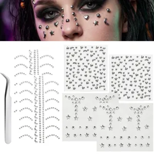 Pegatinas de Strass para Cara Estrella Corazón Falsos Piercings para Labio Medusa Nariz Cejas Joyas de Cuerpo de Acrílico Acero Inoxidable