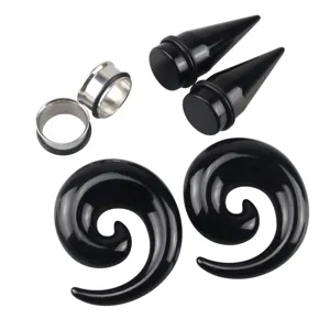 3 Pairs Ear Stretching Kit Taper and Tunnel Acrylic and Stainless Steel Body Piercing Jewelry Set