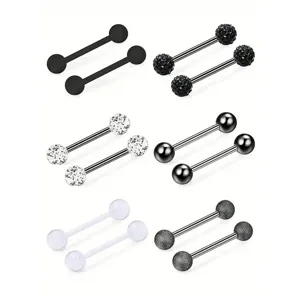 316L Stainless Steel Tongue Rings Nipple Rings Straight Barbell Studs Body Piercing Jewelry Mixed Styles Rhinestone Acrylic Ball Tongue Studs For Men Women