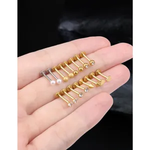 Set di piercing labret piatto 16G in acciaio inossidabile, dettagli di orecchini eleganti.