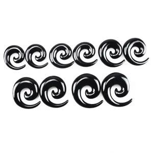Black acrylic spiral ear taper stretchers body piercing jewelry detail view for stretched ears.