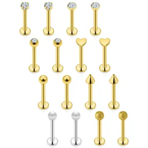 16pz 16G orecchini a retro piatto set in acciaio inossidabile piercing dettagli