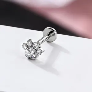 G23 Titanium Paw Print Cartilage Earring Flat Back Labret Stud Body Piercing Jewelry Detail