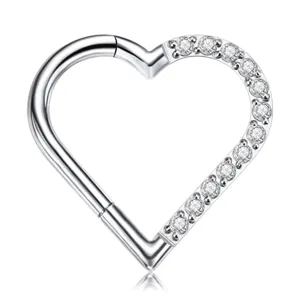 16G Titan Herz Clicker Piercing Ohrring mit wunderschönen funkelnden Zirkonia Steinen.