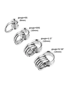 Stainless steel ear weight tunnels and gauge expanders set with hoop rings for body piercing jewelry