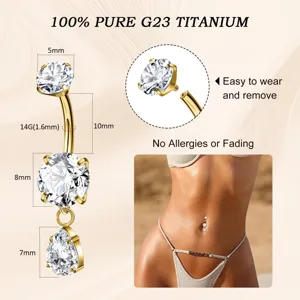 G23 Titan Bauchnabelring Detailansicht, verziert mit Zirkonia und einem Tropfen.