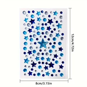 Detailansicht der blauen Acryl Stern Strass Gesichtsaufkleber mit tollem Glanz.