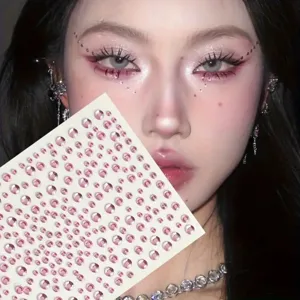 Hoja de pegatinas de diamantes de imitación para cara rosa, gemas de cristal 3D.
