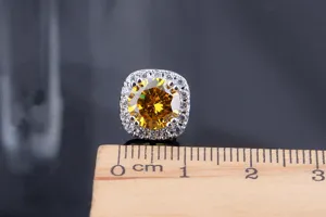 Klassische gelbe Zirkon Halo Ohrstecker mit 925 Silber Nadel für den täglichen Gebrauch.