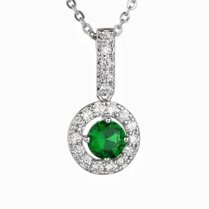 Elegante Halsketting Met Ronde Schijfhanger Van Koperlegering Zirconia Voor Dames Mode Halo Sieraden Accessoire Cadeau