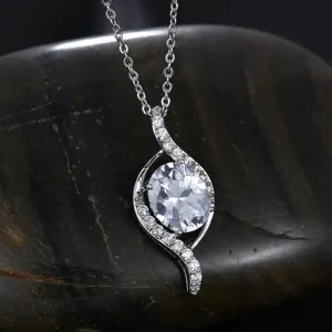 Elegante S-Kurve Pavé Zirkonia Anhänger Halskette mit glänzendem runden Hauptstein für Damen.