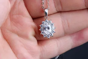 Silberfarbene Zirkonia-Halskette mit Anhänger im eleganten klassischen Cluster-Design.