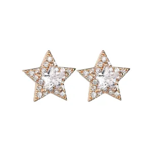 AAA Zirconia Ster Oorknopjes S925 Sterling Zilver Stift Koper Verguld Vijfpuntige Ster Oorbellen Voor Vrouwen Trendy Sieraden Cadeau