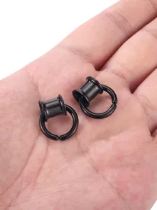 Stainless steel ear tunnel expander with hoop ring, close-up product view for body piercing jewelry.