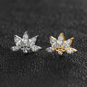 Boucles d'Oreilles en Titane G23 à Dos Plat 16G Filetage Interne Zirconia Cluster Labret Helix Tragus Bijoux de Piercing Or Argent