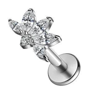 G23 Titane Labret Dos Plat Clou 16G Cartilage Tragus Helix Piercing Bijou Pierre Marquise