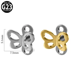 G23 titanium butterfly dermal anchor top detail view, minimalist piercing jewelry 5.1x7.5mm.
