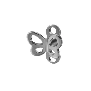 Titanium butterfly dermal anchor top detail view, minimalist body piercing jewelry piece.