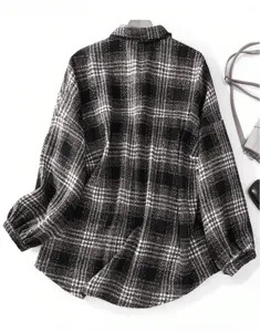Cappotto in lana a quadri nero e bianco oversize da donna, giacca invernale casual.
