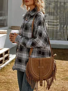 Giacca in lana a quadri casual da donna, capospalla autunnale e invernale comodo e chic.