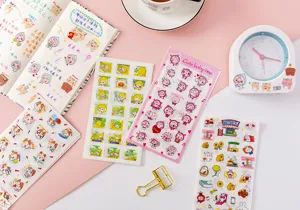 Cute cartoon stickers for journaling, DIY albums and diary decoration, sweet stationery set.