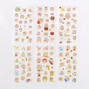 Cute cartoon cat sticker detail sheet, DIY diary journal decoration, clear printing pattern.