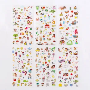 Close-up detail of cute cartoon stickers for journal DIY decoration and scrapbooking.