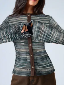 Cardigan de rayas slim para mujer otoño top con botones moda elegante ropa chic nueva
