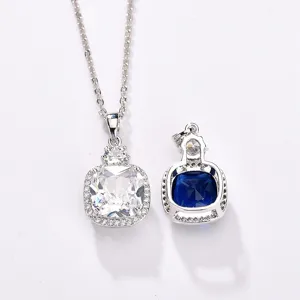 Elegante quadratische Zirkonia Halskette mit einem austauschbaren blauen Stein Damen.