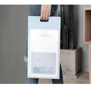 Translucent frosted A4 plastic file bag with portable handle for documents and papers storage.