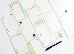 A6 6-hole loose leaf planner refills with cute cartoon designs, ideal for daily and monthly scheduling.